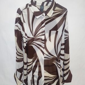 Worthington Brown and White Patterned Button Down Shirt